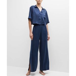 Lunya washable silk high rise pant set in navy